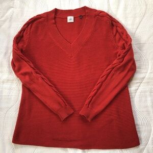 CAbi Women's V-Neck Sweater in Rich Red Standout Style 3714 Sz Small 100%Cotton